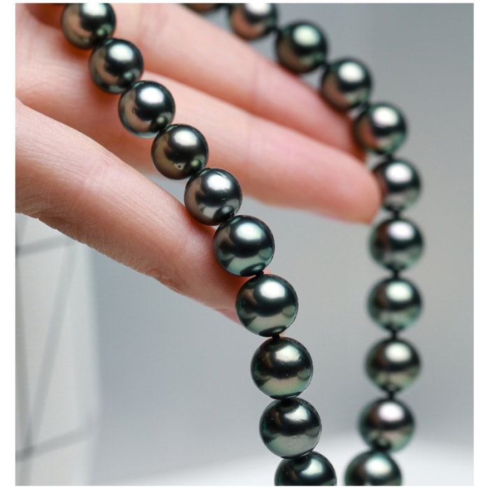 8.0-10.0mm AAA runde schwarze Tahiti Perlen Kette – Bild 2
