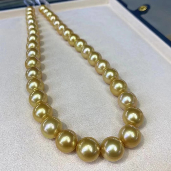 10.0-13.0mm AAAA runde goldene Südseeperlen Halskette – Bild 4