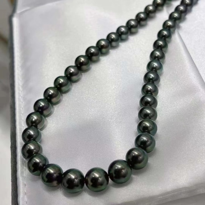 8.0-11.0mm AAAA runde schwarze Tahitiperlen Collier – Bild 5