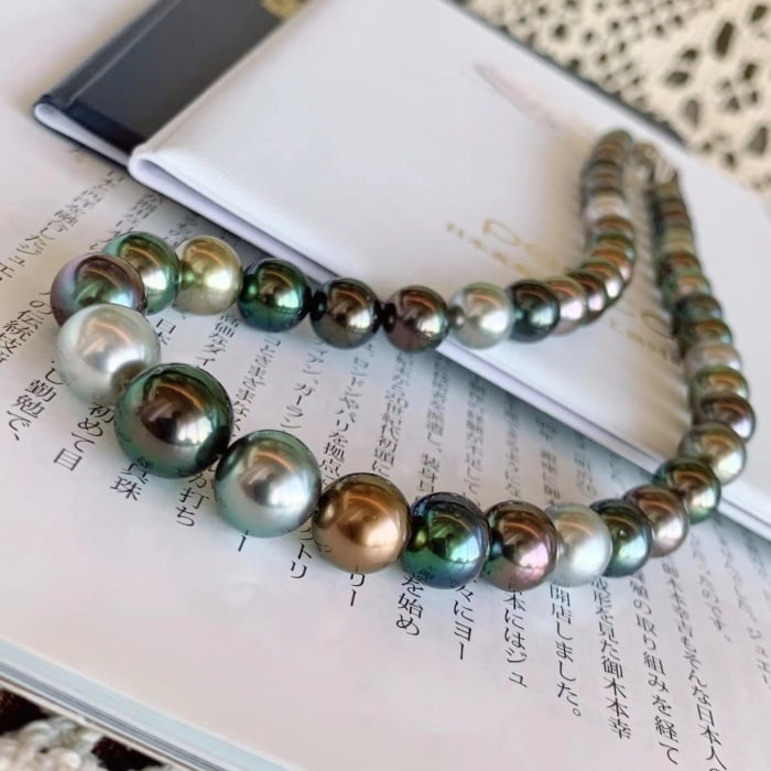 8.0-11.0mm AAAA runde multicolor Tahiti Perlen Collier – Bild 4