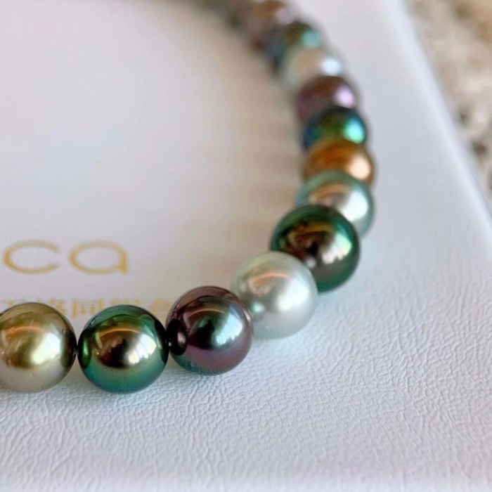 8.0-11.0mm AAAA runde multicolor Tahiti Perlen Collier – Bild 6