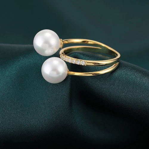 Zwei Perlen Ring Gold