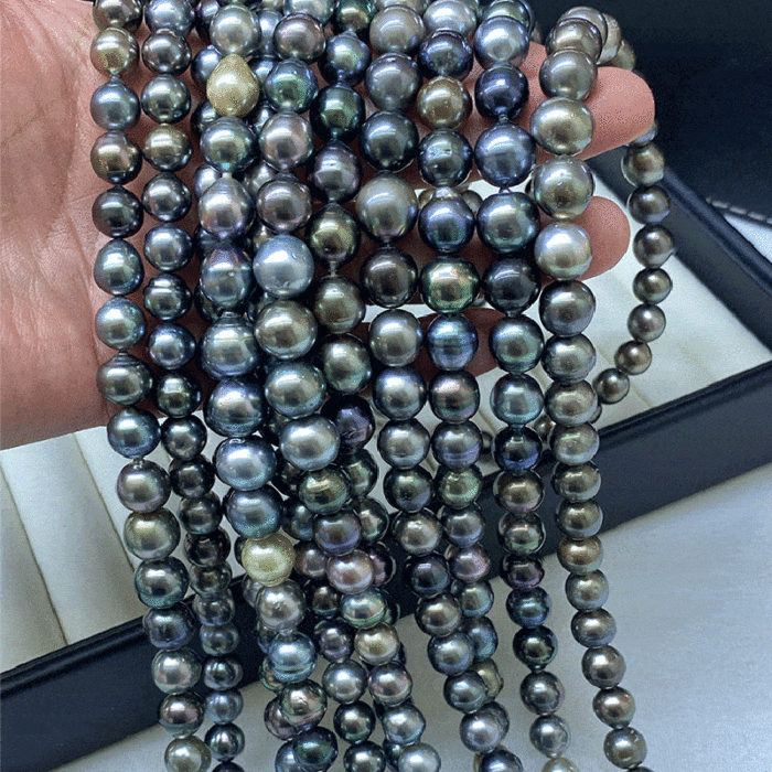 10.0-12.0mm Schwarze Tahiti Barock Perlen Choker Kette – Bild 2