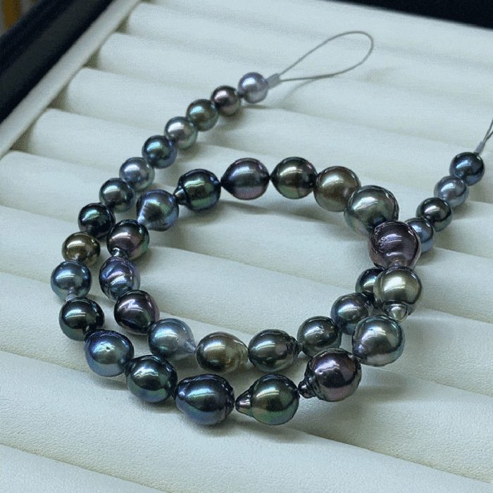 10.0-12.0mm Schwarze Tahiti Barock Perlen Choker Kette – Bild 4