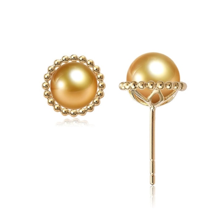 9.0mm AAAA runde goldene Südsee Perlen Ohrringe