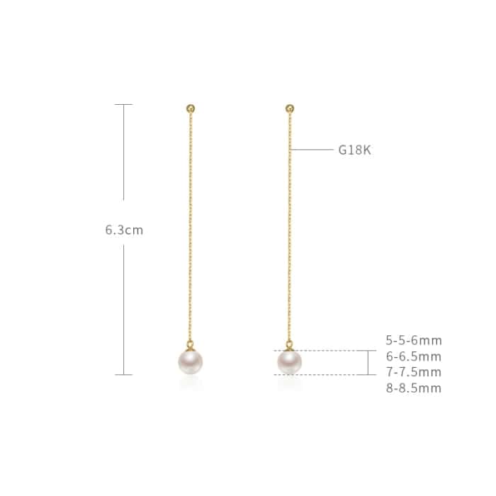 lange Perlenohrringe Hängend Gold 750 mit Akoya Perlen 6.5-7.0mm AAAA weiß rund – Bild 6