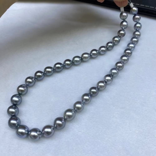 8.5-11mm Tahiti Silbergrau Barocke Perlen Kette