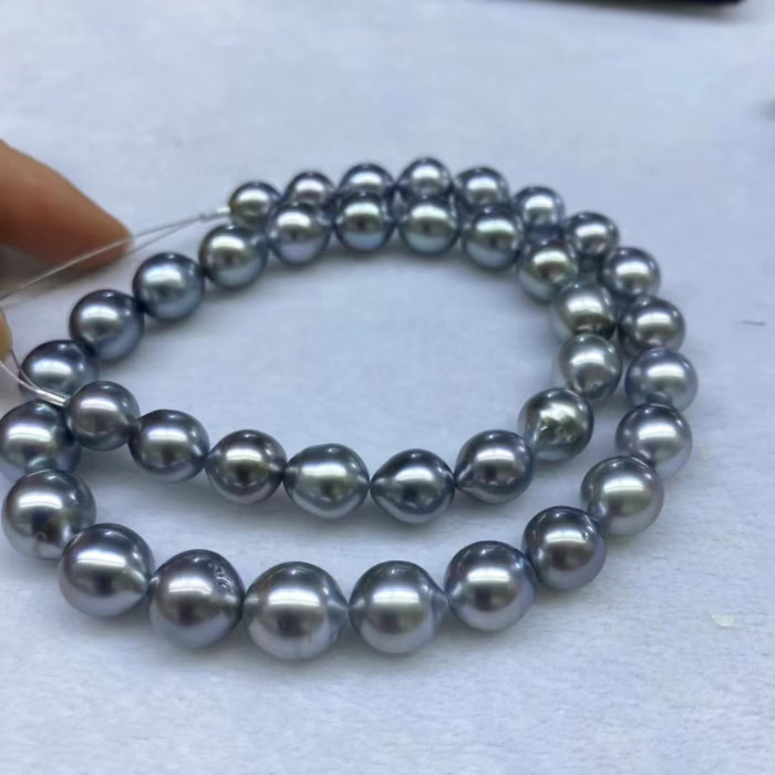 8.5-11mm Tahiti Silbergrau Barocke Perlen Kette