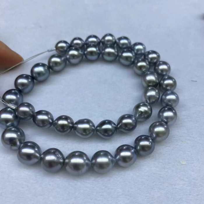 8.5-11mm Tahiti Silbergrau Barocke Perlen Kette