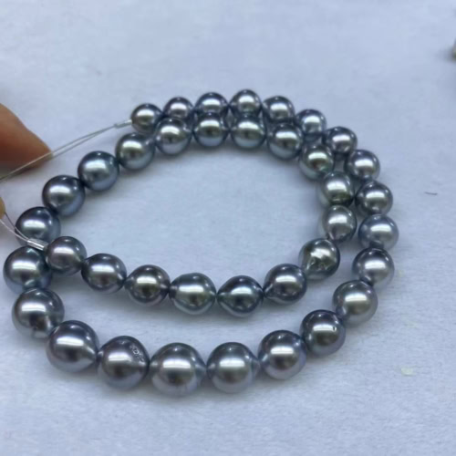 8.5-11mm Tahiti Silbergrau Barocke Perlen Kette