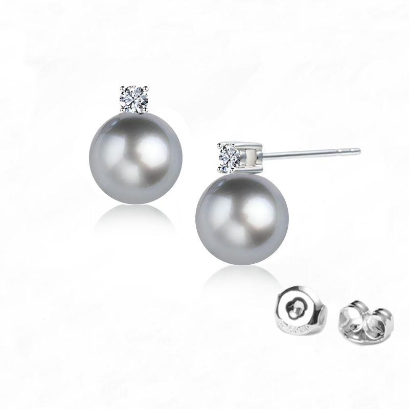 9.0mm AAA Tahitiperlen Ohrstecker mit Diamant