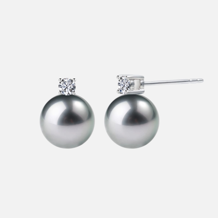 9.0mm AAA Tahitiperlen Ohrstecker mit Diamant