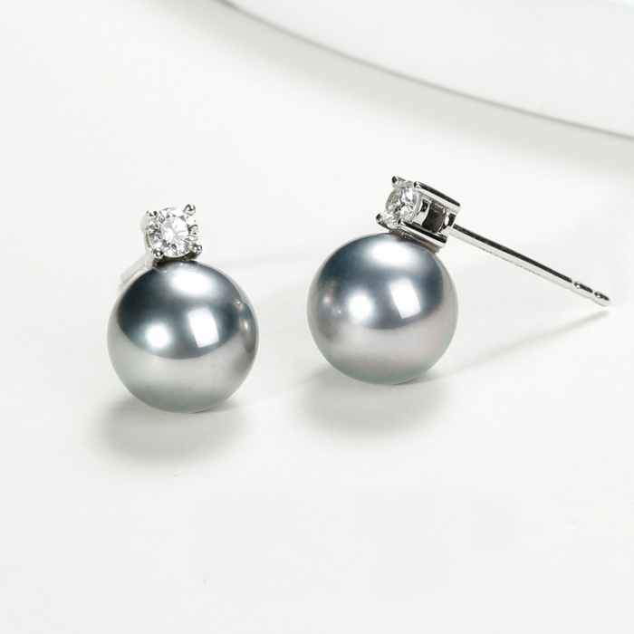 9.0mm AAA Tahitiperlen Ohrstecker mit Diamant