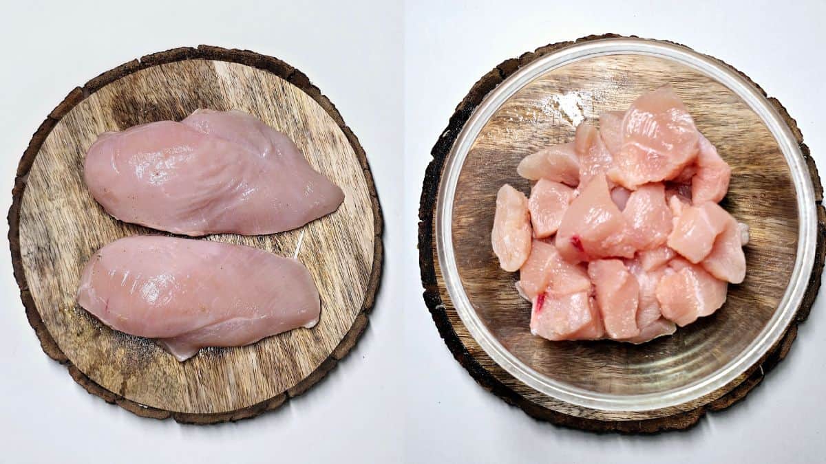 Butter Chicken Recipe Step two - Cut chicken into cubes