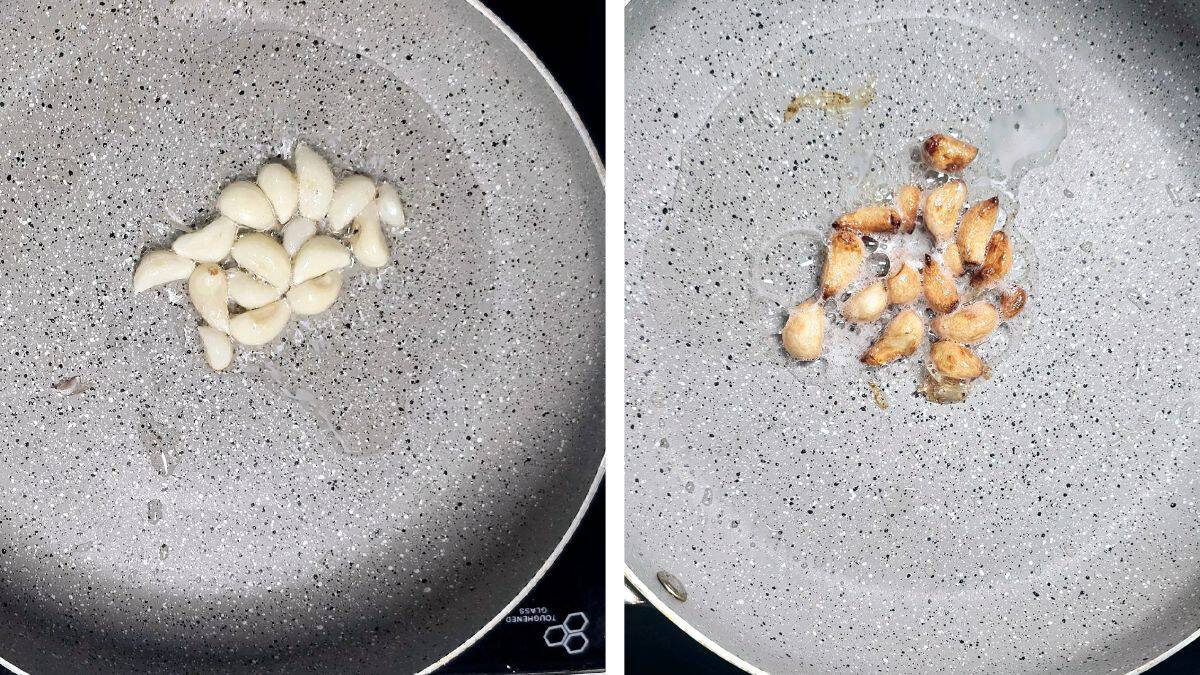Garlic Bread Recipe Step 4: Fry garlic with oil