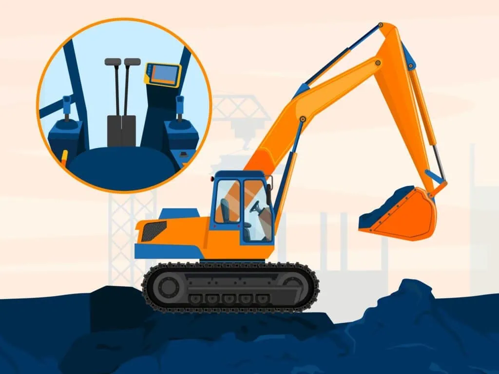 An excavator with the controls highlighted