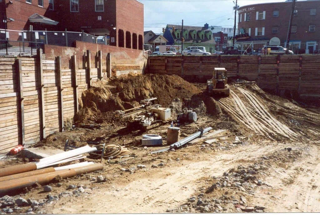 Excavation tiebacks in progress