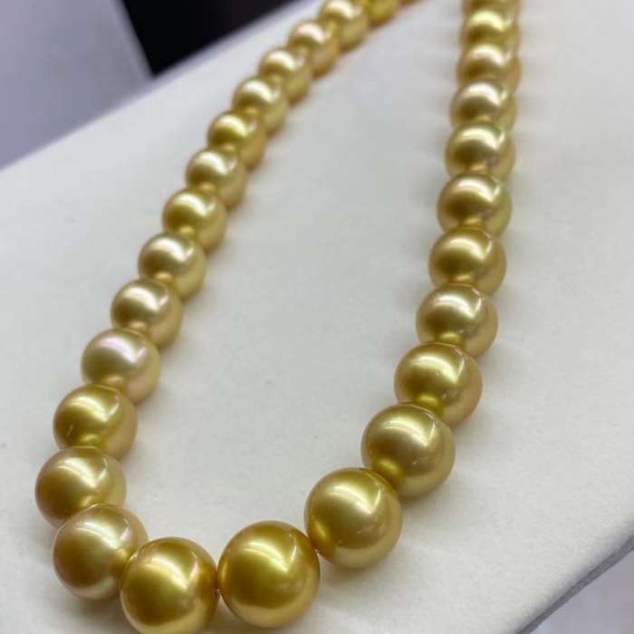 10.0-12.0mm AAAA runde goldene Südseeperlen Halskette – Bild 6