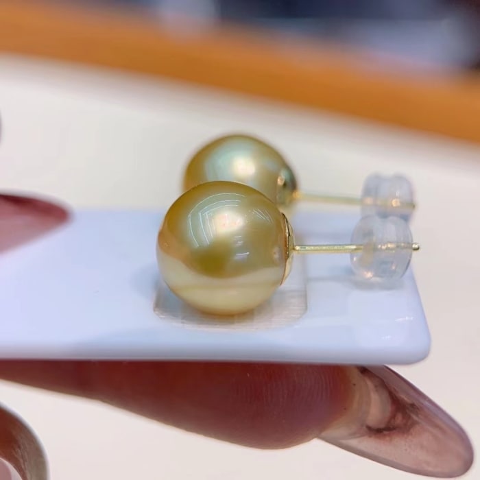 10.0mm AAA runde goldene Südsee Perlen Ohrstecker – Bild 6