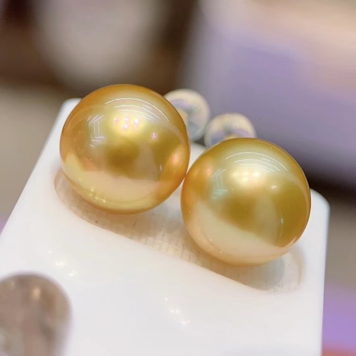 12.0mm große AAA runde Südsee Gold Perlen Ohrstecker – Bild 2