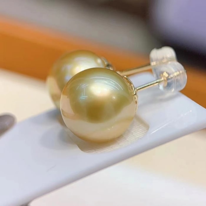12.0mm große AAA runde Südsee Gold Perlen Ohrstecker – Bild 3