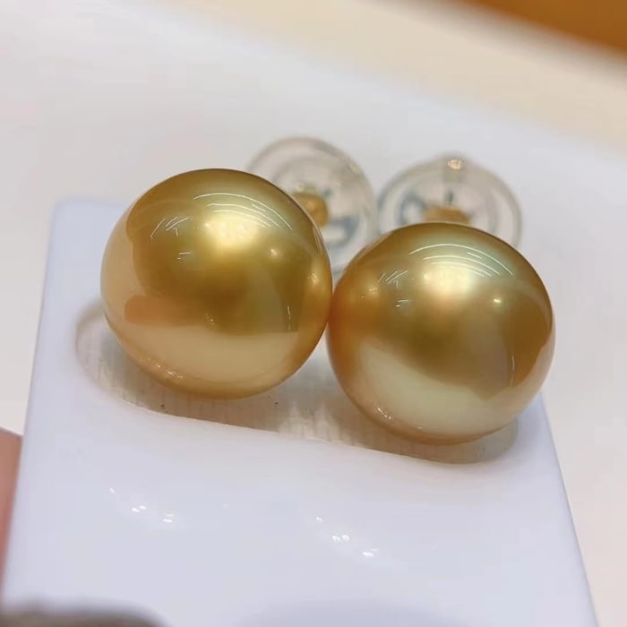 Ohrstecker mit 13.0mm AAA runde  große Südsee gold Perlen – Bild 2