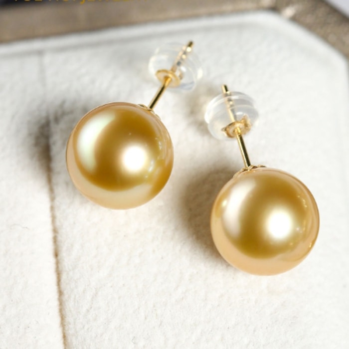 9.0mm AAA runde goldene Südsee Perlen Ohrstecker – Bild 2