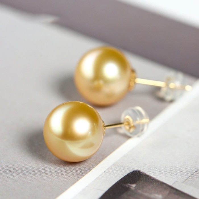 9.0mm AAA runde goldene Südsee Perlen Ohrstecker – Bild 3