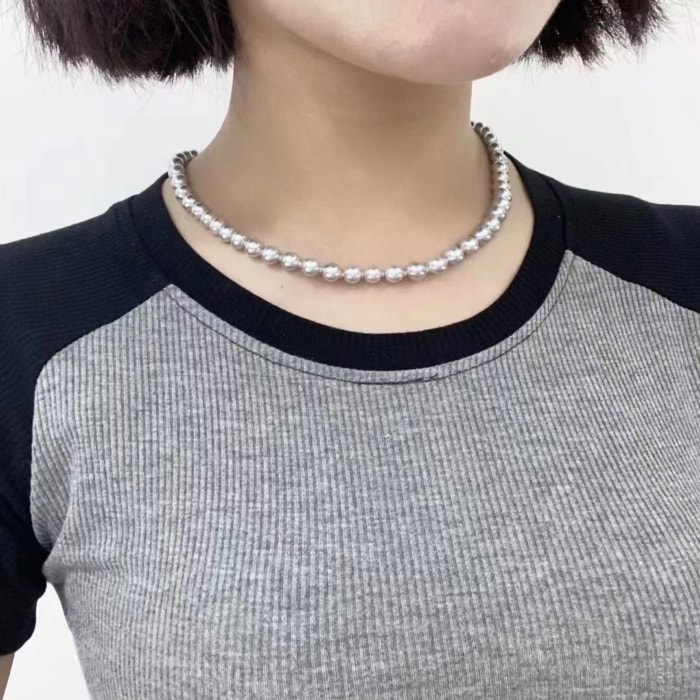 7.0-7.5mm AAA silbergrau runde Japan Akoya Perlenkette – Bild 8