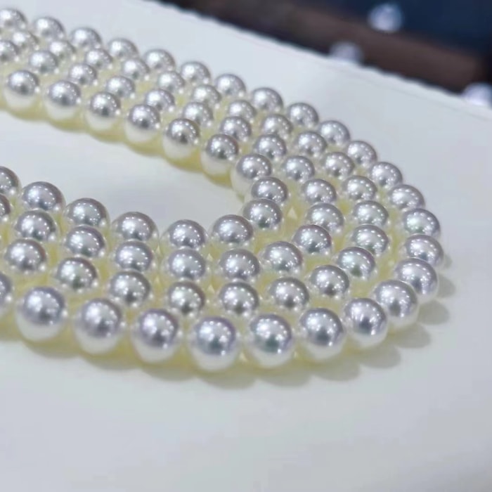 7.5-8.0mm AAAA weiße Akoya Perlen Collier – Bild 5