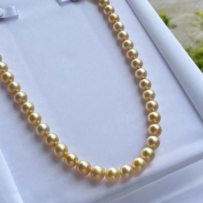 8.0-10.0mm AAA runde goldene Südseeperlen Kette – Bild 5