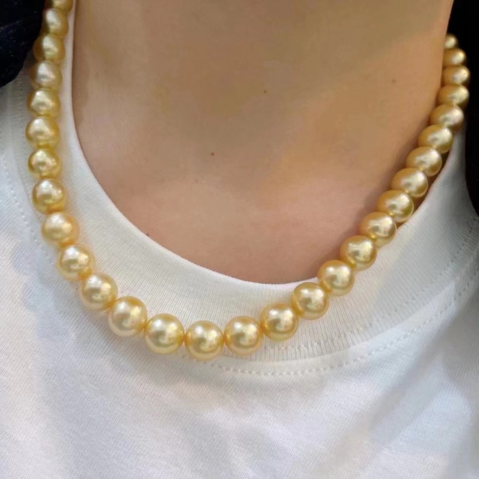 8.0-10.0mm AAA runde goldene Südseeperlen Kette – Bild 2
