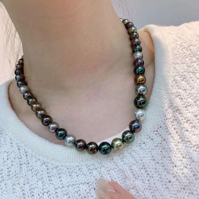 8.0-11.0mm AAA Runden Multicolor Tahiti perlen kette – Bild 6