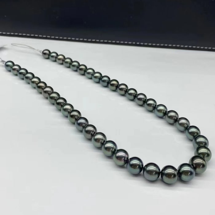 9.0-11.0mm AAA Runden Schwarze Tahiti perlen kette – Bild 4