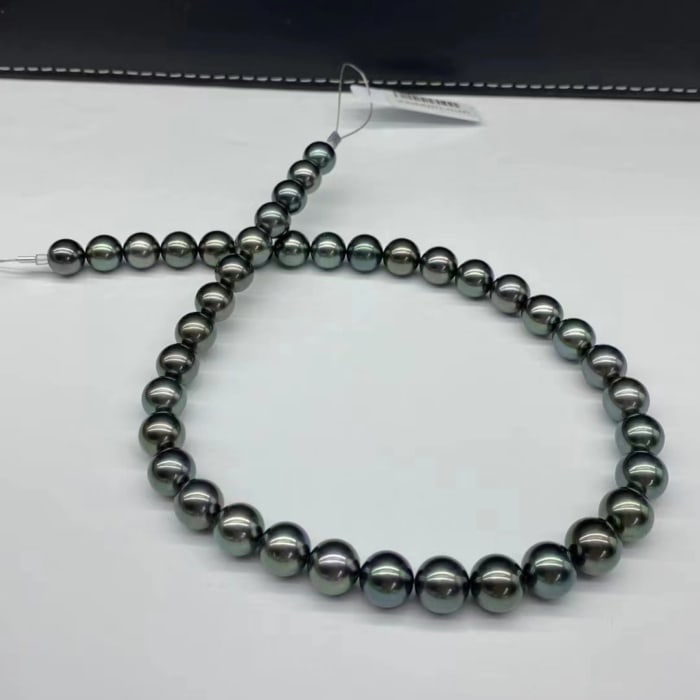 9.0-11.0mm AAA Runden Schwarze Tahiti perlen kette – Bild 5