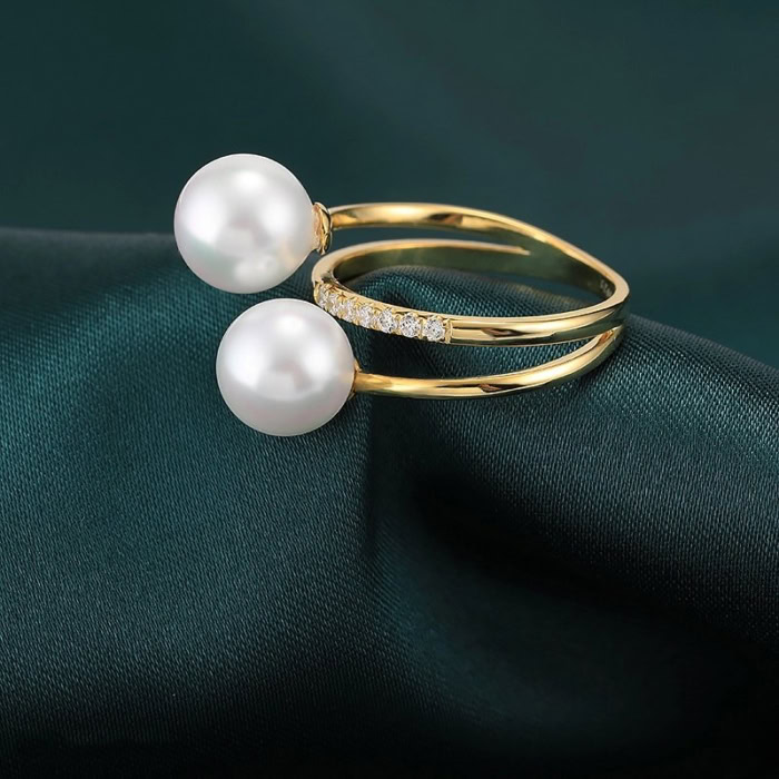 Zwei Perlen Ring Gold