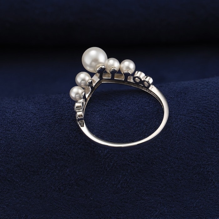 3.5-5.0mm AAA Akoya Perlenring Weiβgold mit Diamanten – Bild 4