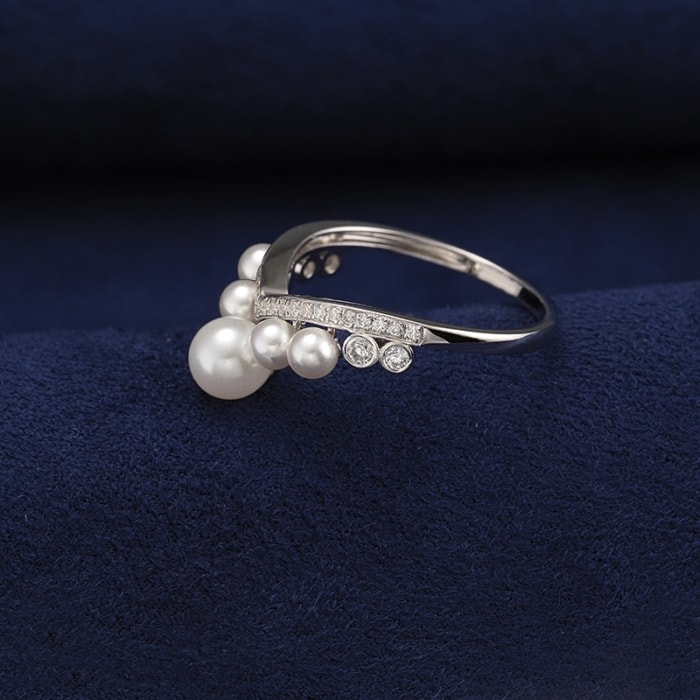 3.5-5.0mm AAA Akoya Perlenring Weiβgold mit Diamanten – Bild 3
