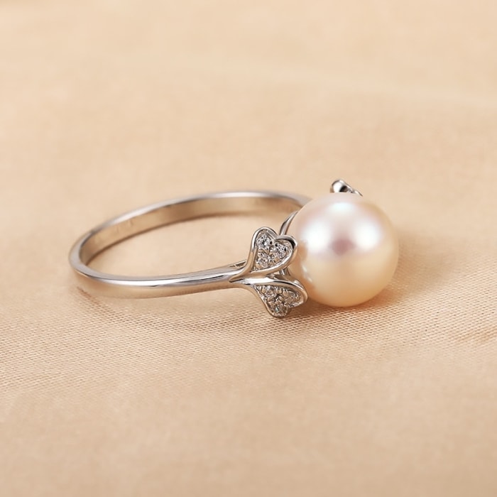 9.0-10.0mm AAA Akoya Perlenring Weiβgold mit Diamanten – Bild 3