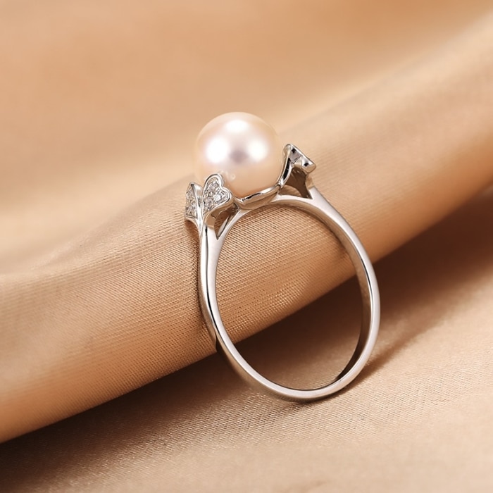 9.0-10.0mm AAA Akoya Perlenring Weiβgold mit Diamanten – Bild 4