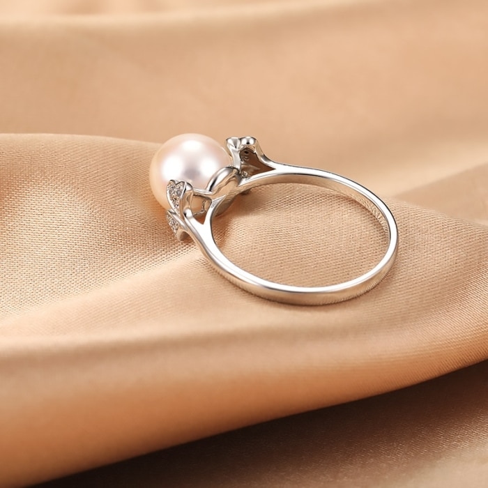 9.0-10.0mm AAA Akoya Perlenring Weiβgold mit Diamanten – Bild 5