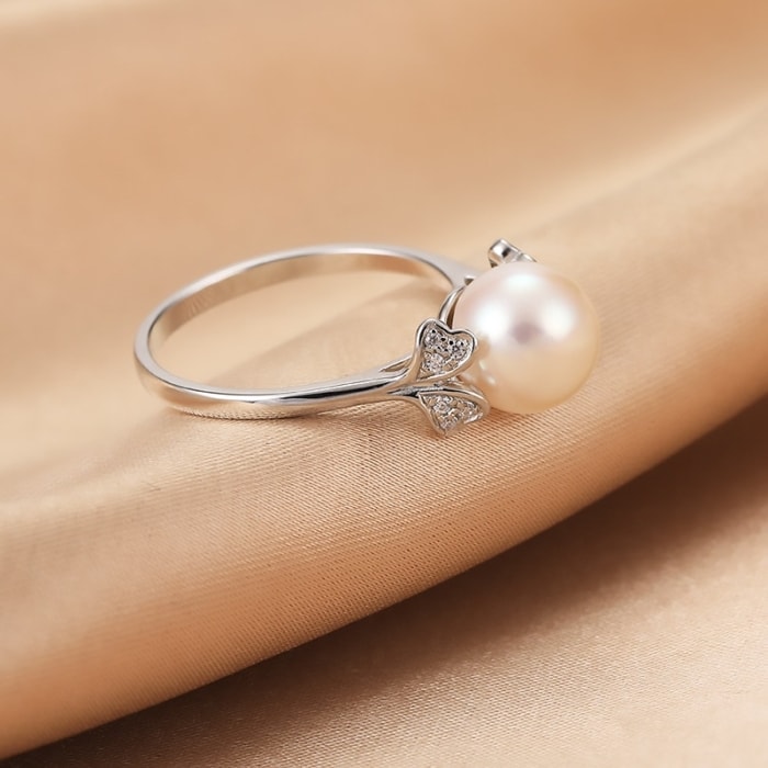 9.0-10.0mm AAA Akoya Perlenring Weiβgold mit Diamanten – Bild 6