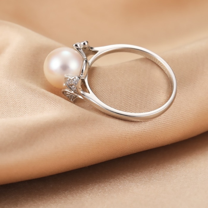 9.0-10.0mm AAA Akoya Perlenring Weiβgold mit Diamanten – Bild 7