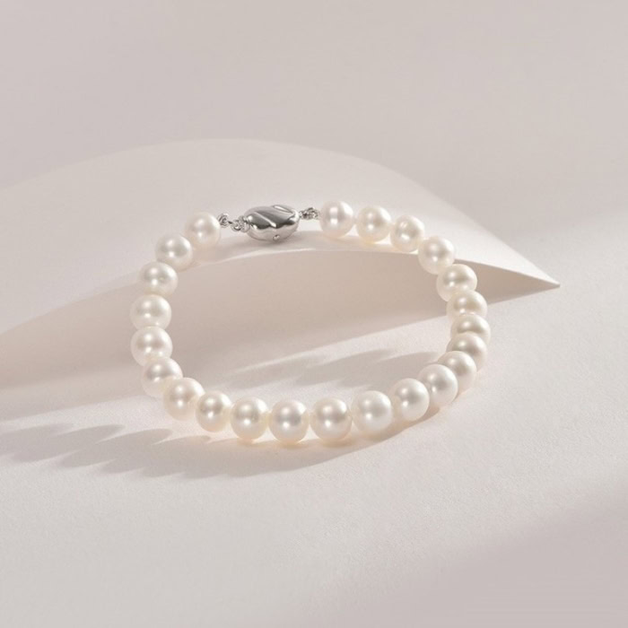 9.0-9.5mm AAA weiße Süßwasser Perlenarmband Damen – Bild 4