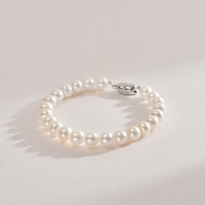9.0-9.5mm AAA weiße Süßwasser Perlenarmband Damen – Bild 2