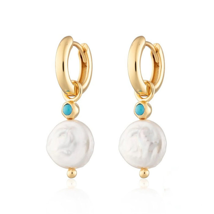 Damen Gold Barocke Perlen Creolen Ohrringe mit grun steine