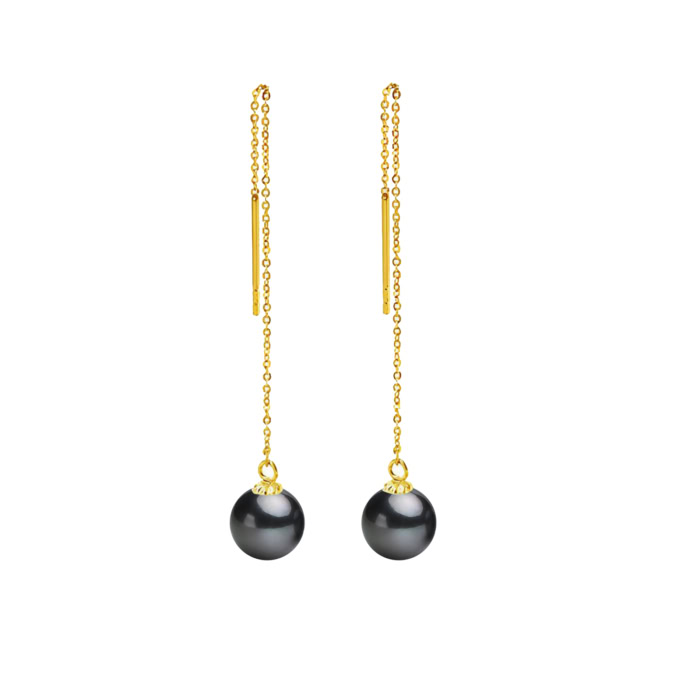 lange schwarze Tahiti perlenohrringe gold