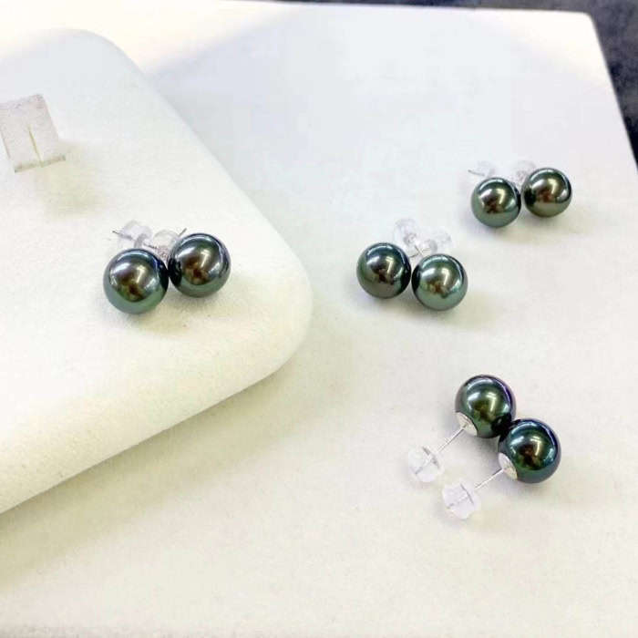 8.7mm Tahiti Pfau Grün Perlen Ohrstecker