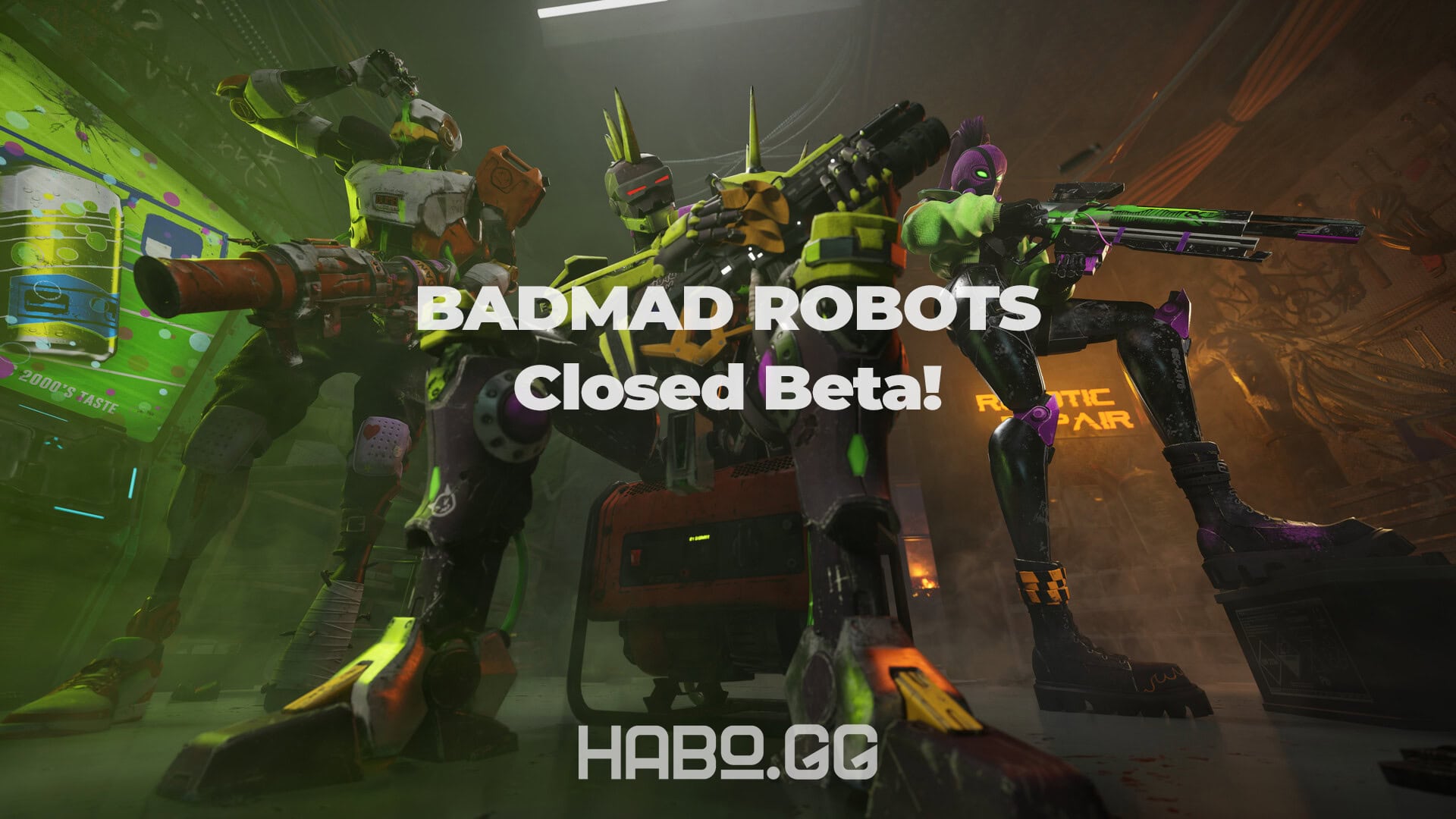 BADMAD ROBOTS closed beta gameplay screenshot featuring 6v6 hero-based shooter action.