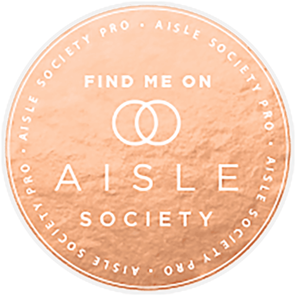 Circular copper foil badge with the text 'Find Me on Aisle Society'
